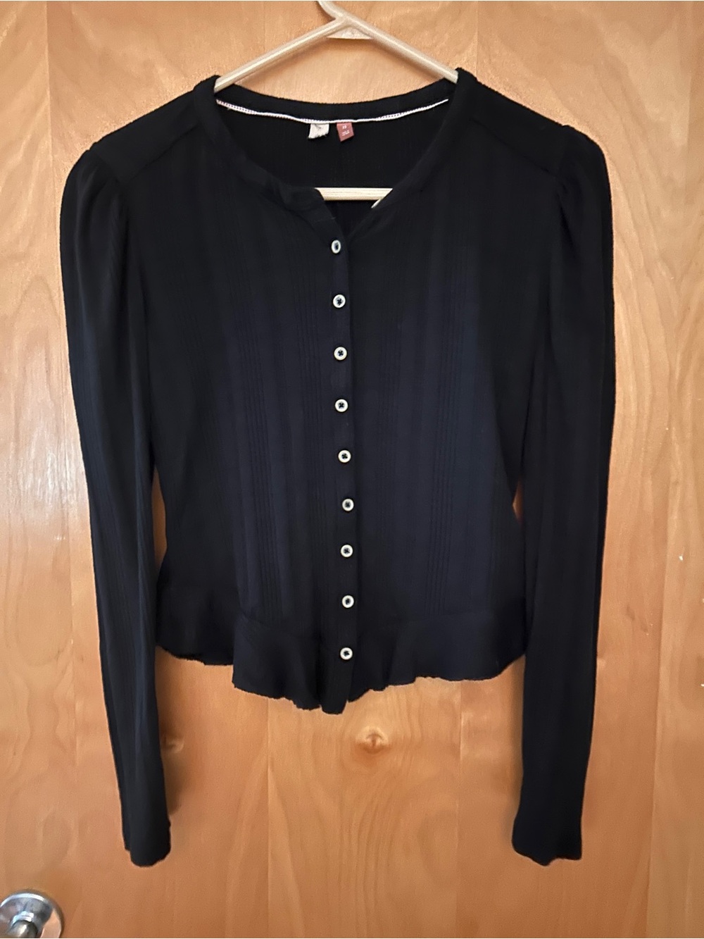 Anthropologie Black Button-Front Long Sleeve Top